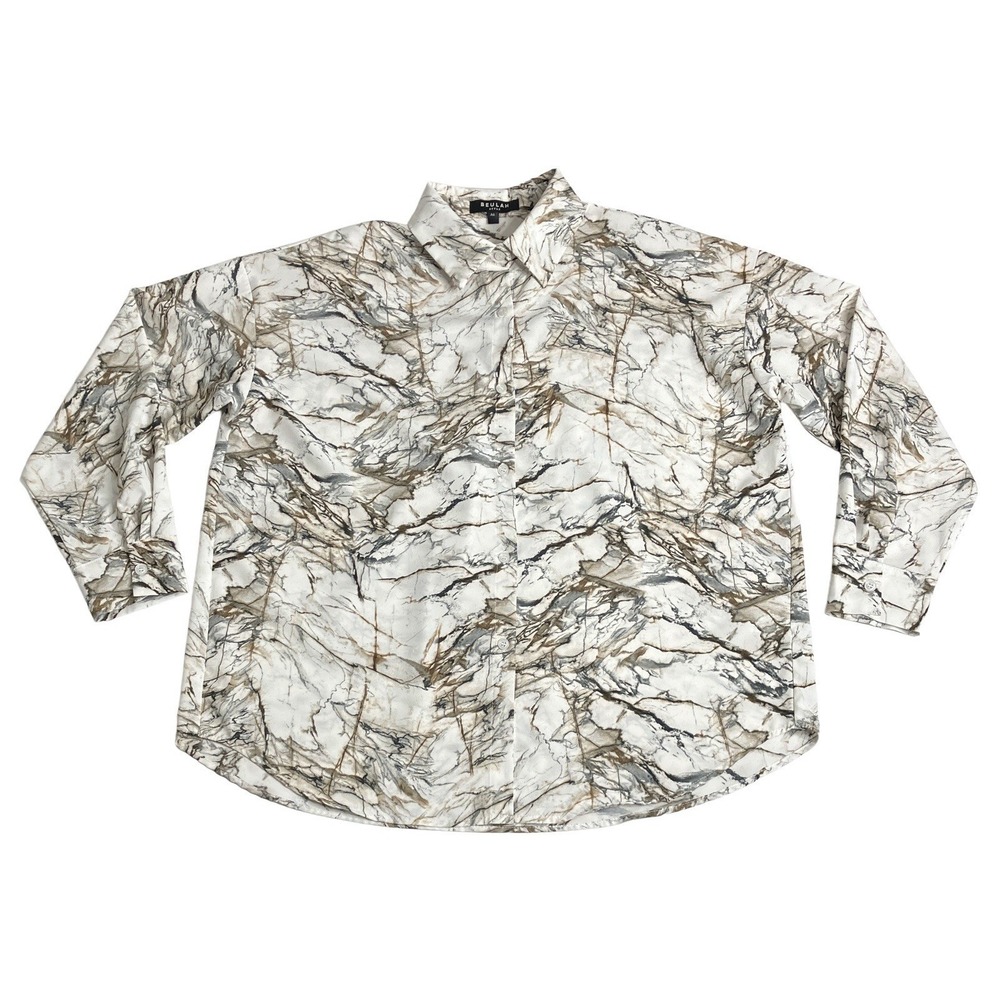 Beulah Style‎ Blouse Top Womens One Size Abstract Marble Print Button Front Chic